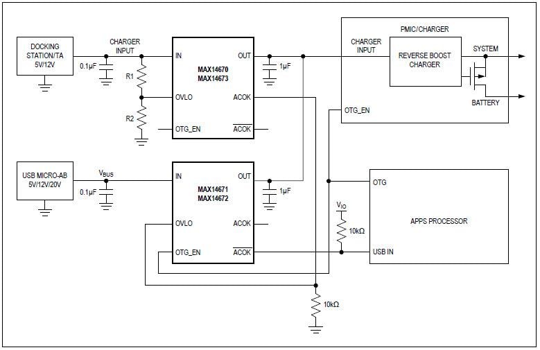 Application Circuit Diagram - Analog Devices / Maxim Integrated MAX1467x Overvoltage Protectors