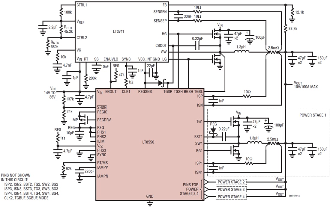 Application Circuit Diagram - Analog Devices Inc. LT8550 4-Phase DC/DC Expander