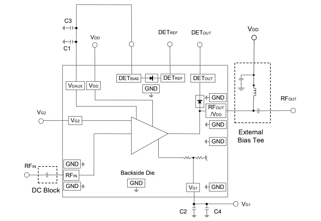 Schematic - MACOM MAAM-011286-DIE Wideband Distributed Amplifier