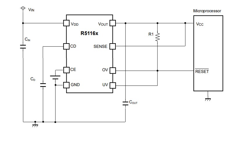 Application Circuit Diagram - Nisshinbo R5116 LDO Voltage Regulators
