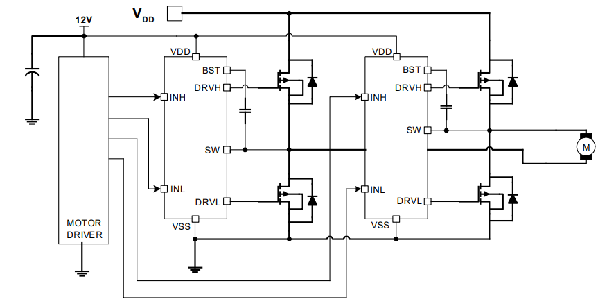 Application Circuit Diagram - Monolithic Power Systems (MPS) MPQ1925 Half-Bridge Gate Drivers