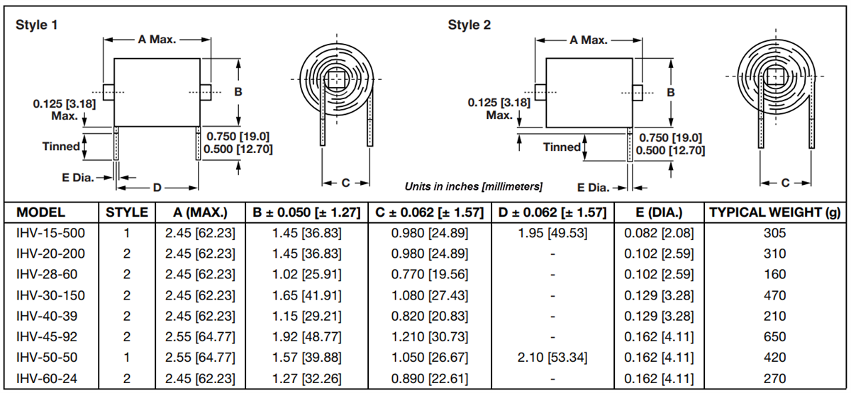 Mechanical Drawing - Vishay IHV Power Inductors