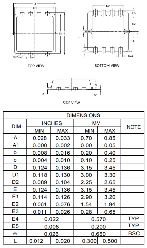 Mechanical Drawing - Micro Commercial Components (MCC) MCGL2D1N03YL N-Channel MOSFET