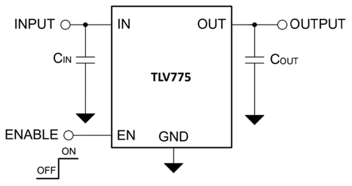 Application Circuit Diagram - Texas Instruments TLV775 High-PSRR LDO Linear Regulator