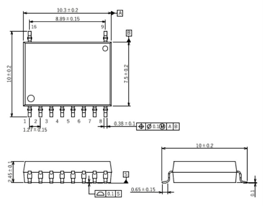 Mechanical Drawing - Toshiba TLX9165T AEC-Q101 Photocoupler/Photorelay