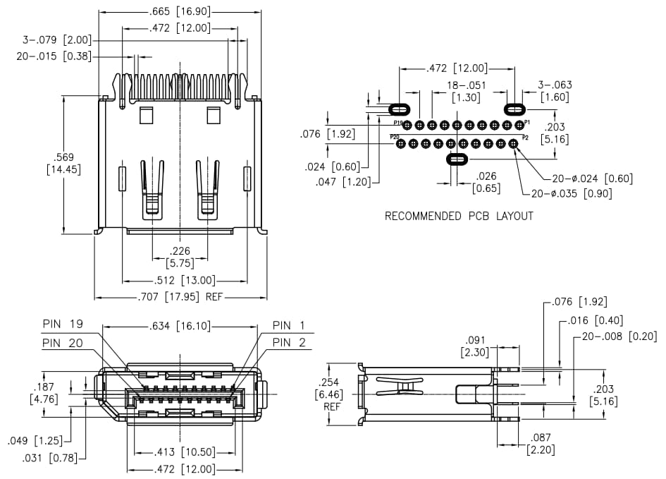 Mechanical Drawing - Adam Tech DPC DisplayPort Connectors