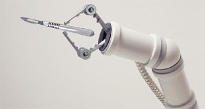 Robotic arm holding a scalpel